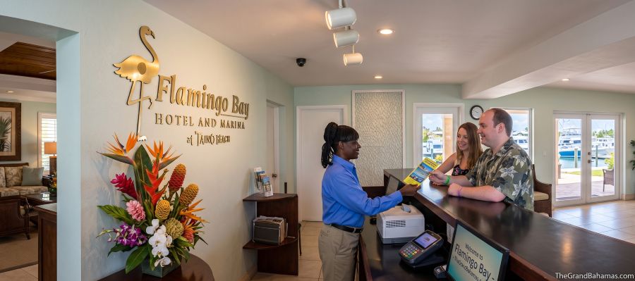 Flamingo Bay Hotel and Marina front desk Bahamas